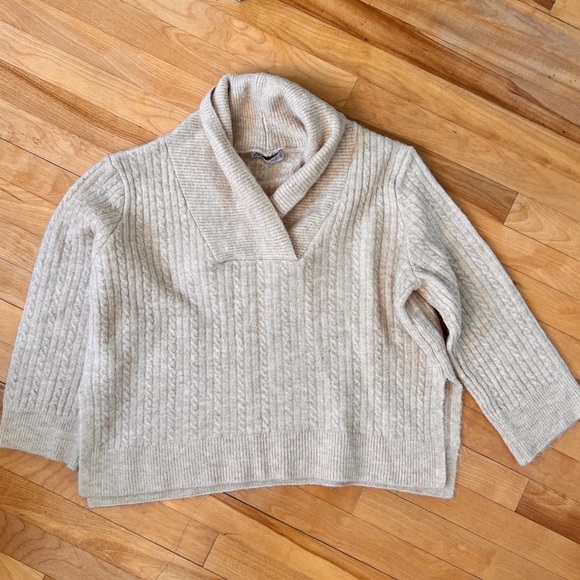Zara Sweaters - Zara Cable Ribbed Oversized Beige Sweater - S